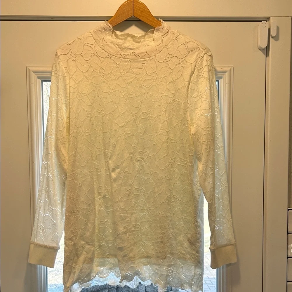 Soft Surroundings Camarra Lace Mock Neck Tunic Blouse XL Feminine Cottagecore - Picture 10 of 15